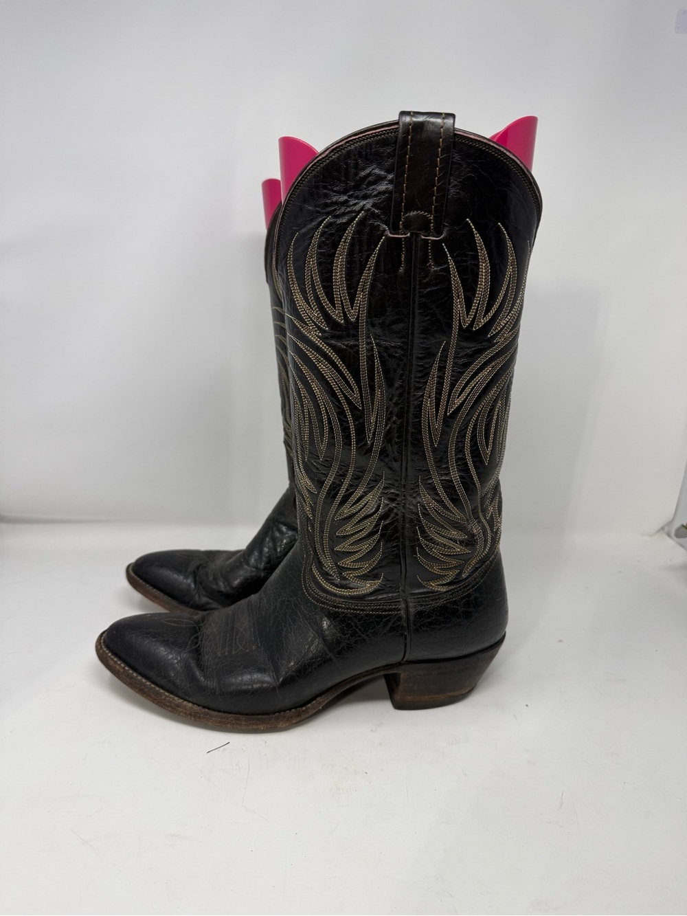 Vintage Nocona Black Western Stitched Leather Boots Sz 9 (NYMBSA)